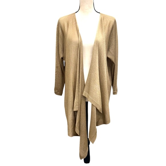 DKNY GOLD KNIT OPEN WATERFALL FRONT CARDIGAN - Picture 1 of 13